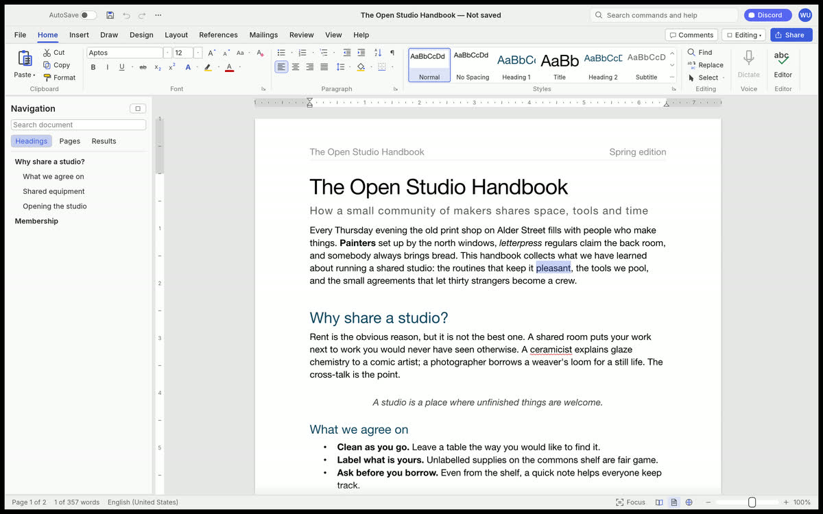 Anteprima dell'editor originale WordCraft di ArtCraft